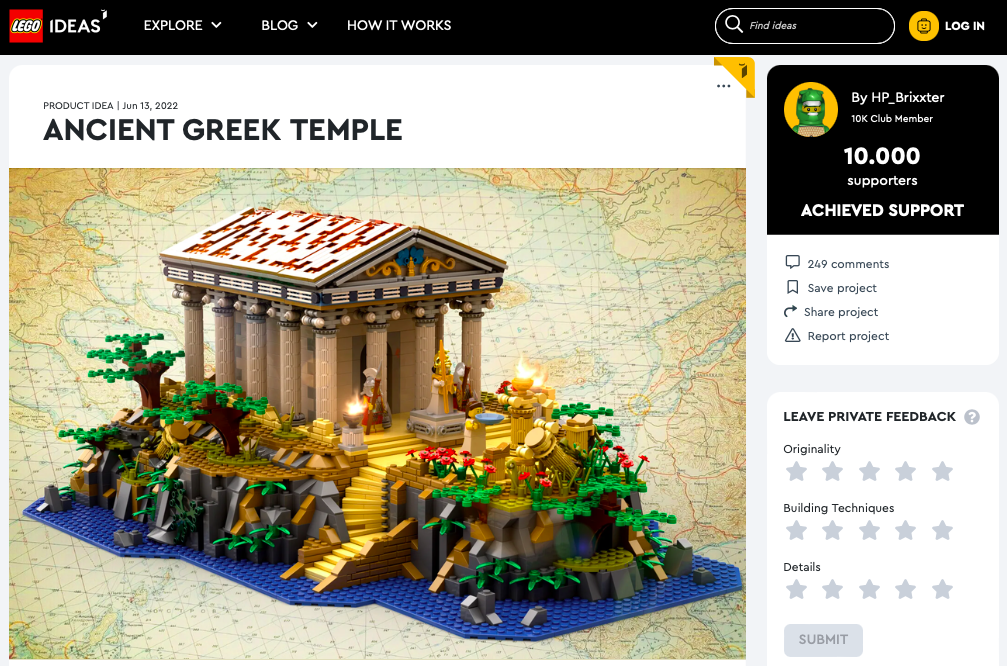 Ancient Greek Temple ha raggiunto 10.000 like su LEGO® Ideas
