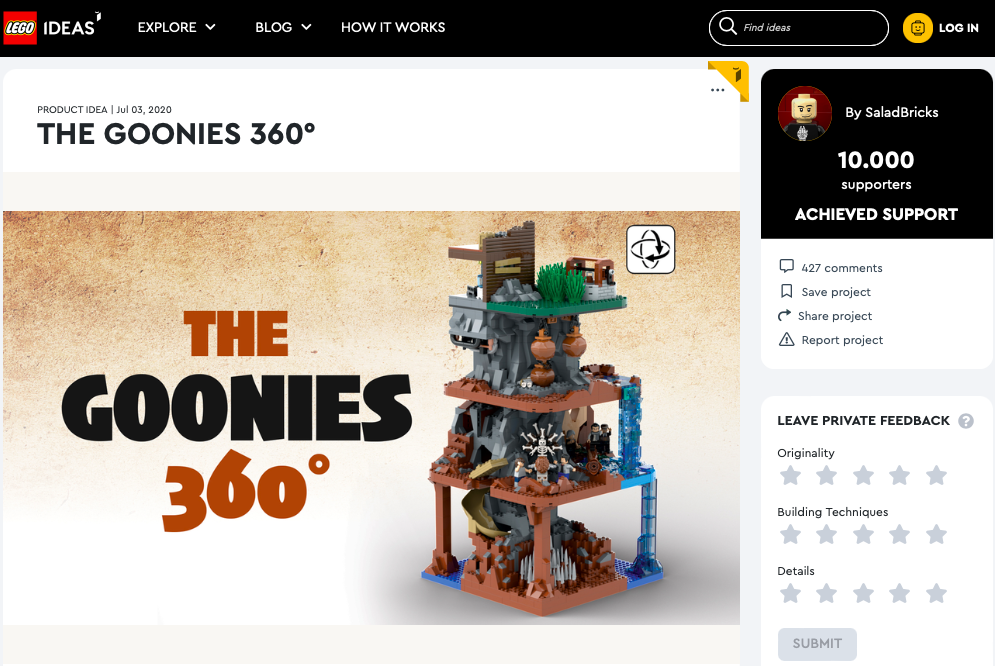 Goonies 360° ha raggiunto 10.000 like su LEGO® Ideas