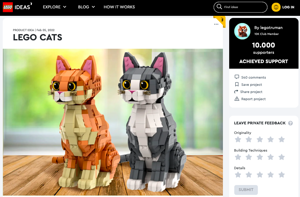 LEGO Cats ha raggiunto 10.000 like su LEGO® Ideas