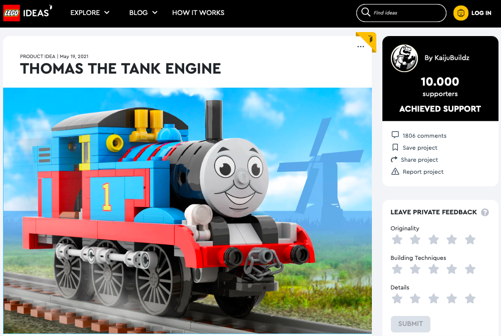 Thomas the Tank Engine ha raggiunto 10.000 like su LEGO® Ideas