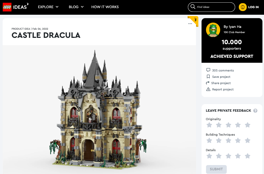 Castle Dracula ha raggiunto 10.000 like su LEGO® Ideas