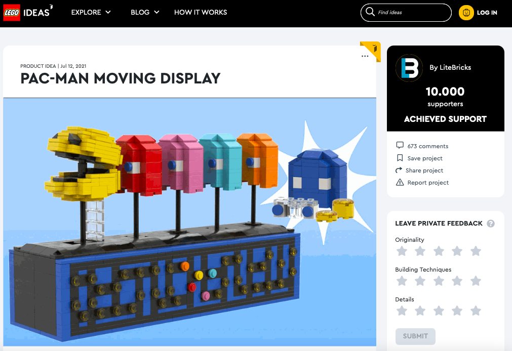 Pac-Man Moving display ha raggiunto 10.000 like su LEGO® Ideas