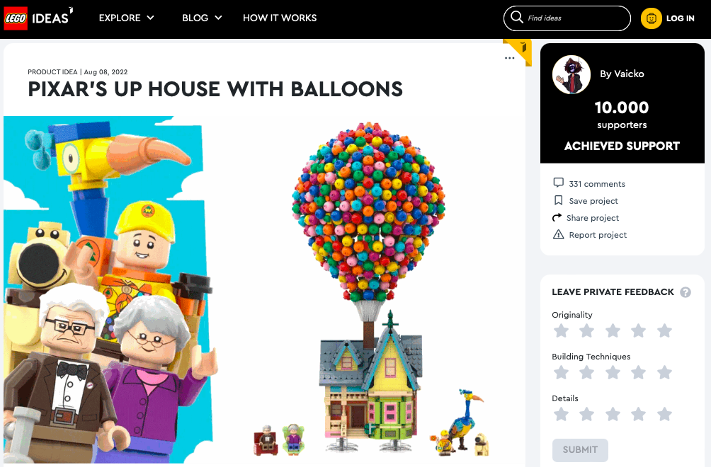 Pixar’s Up House with Ballons ha raggiunto 10.000 like su LEGO® Ideas