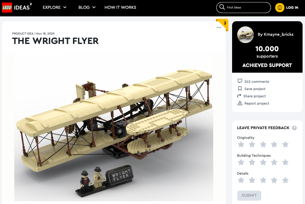 The Wright Flyer ha raggiunto 10.000 like su LEGO® Ideas