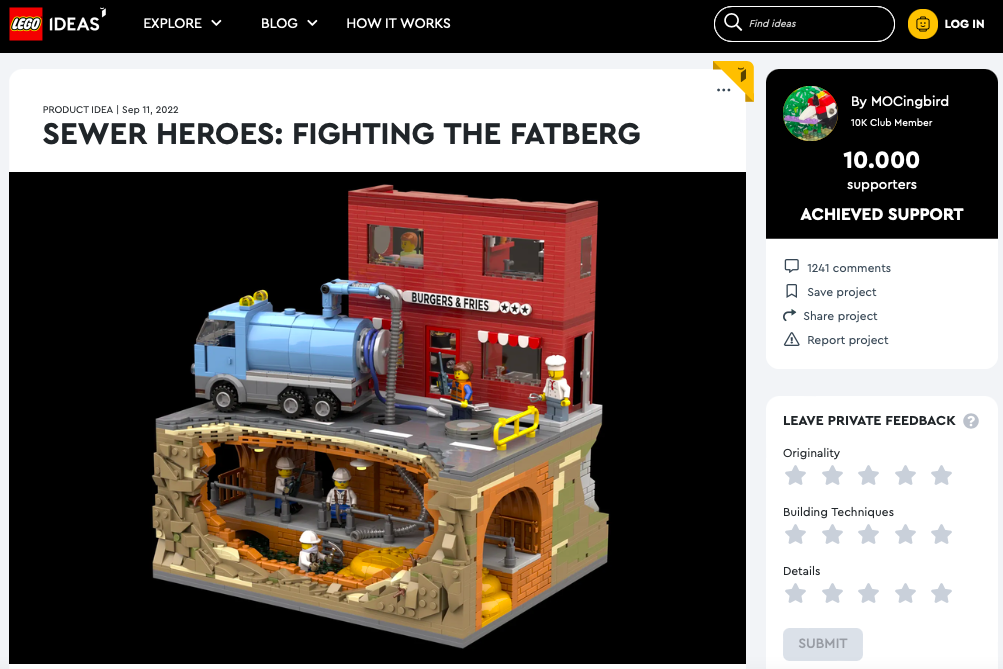 Sewer Heroes: Fighting the Fatberg ha raggiunto 10.000 like su LEGO® Ideas