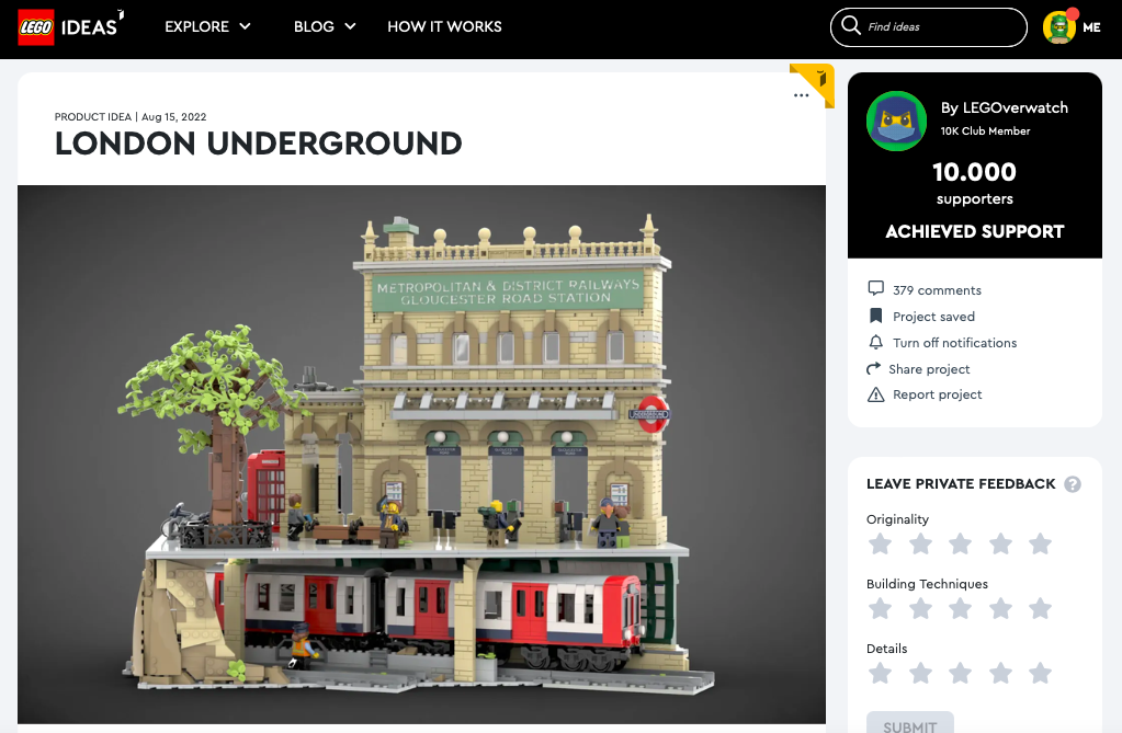 London Underground ha raggiunto 10.000 like su LEGO® Ideas