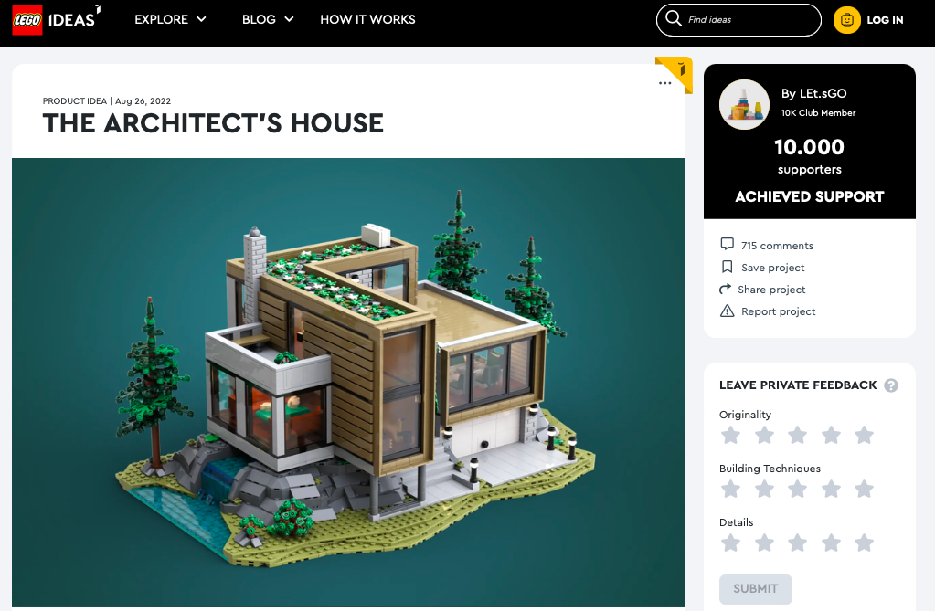 The Architect’s House ha raggiunto 10.000 like su LEGO® Ideas