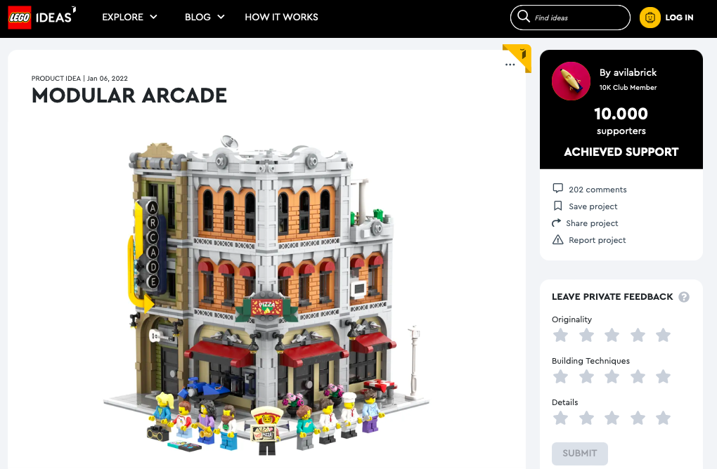 Modular Arcade ha raggiunto 10.000 like su LEGO® Ideas