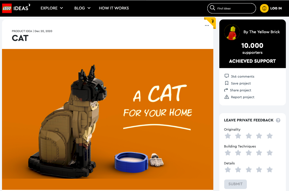 Cat ha raggiunto 10.000 like su LEGO® Ideas