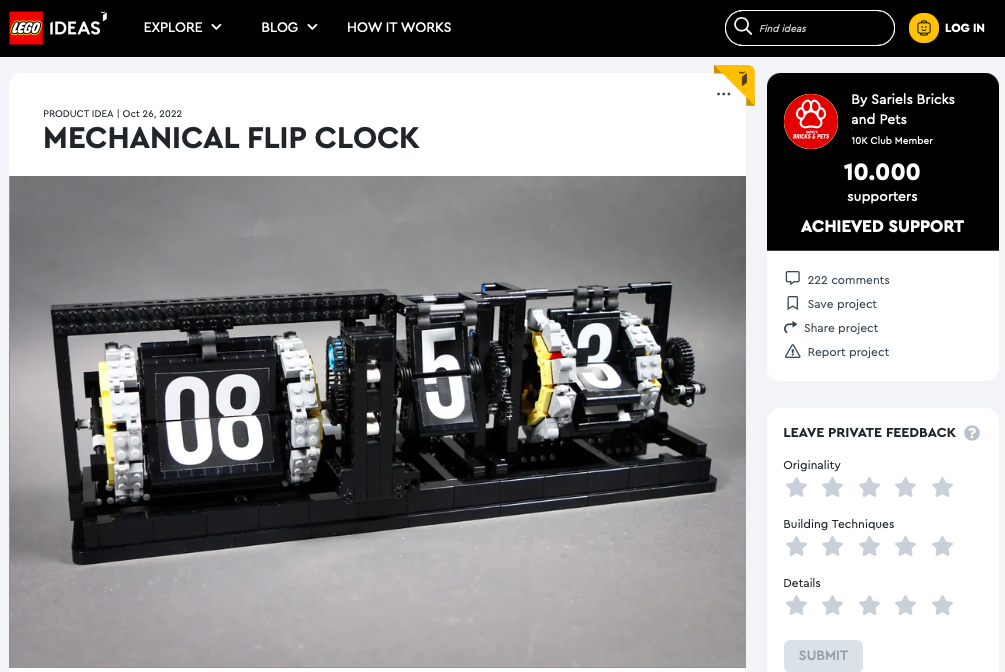 Mechanical Flip Clock ha raggiunto 10.000 like su LEGO® Ideas