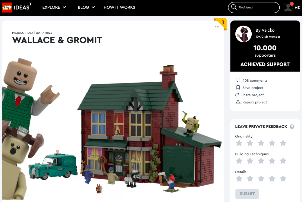Wallace & Gromit ha raggiunto 10.000 like su LEGO® Ideas