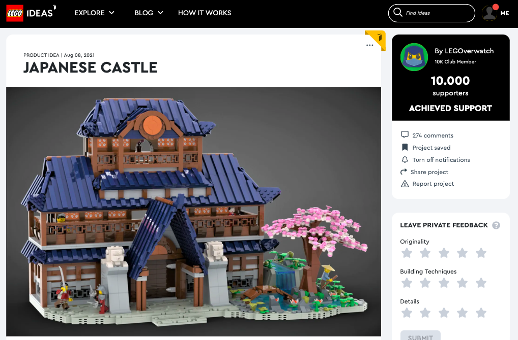 Japanese Castle ha raggiunto 10.000 like su LEGO® Ideas 