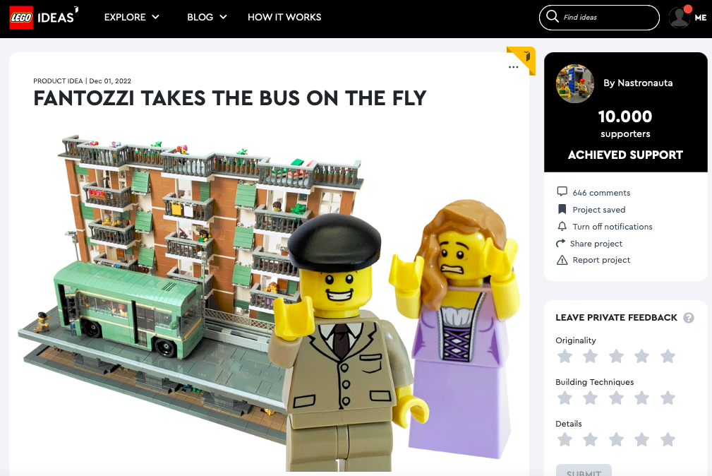 Fantozzi takes the Bus on fly ha raggiunto 10.000 like su LEGO® Ideas