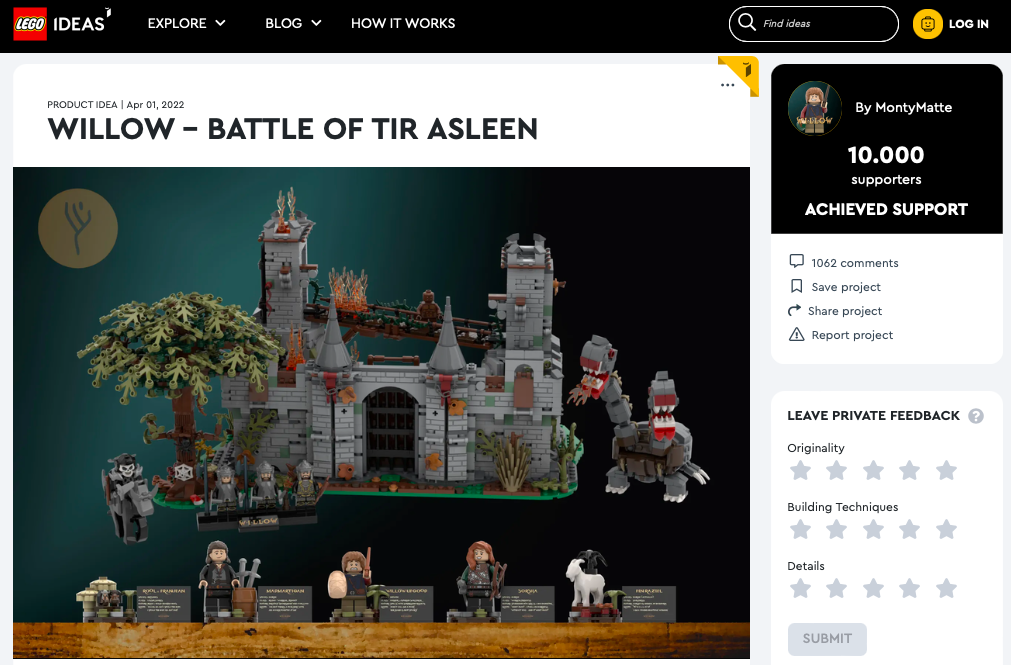 Willow – Battle of Tir Asleen ha raggiunto 10.000 like su LEGO® Ideas