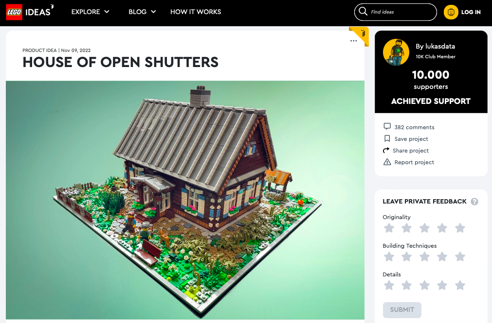 House of Open Shutters ha raggiunto 10.000 like su LEGO® Ideas