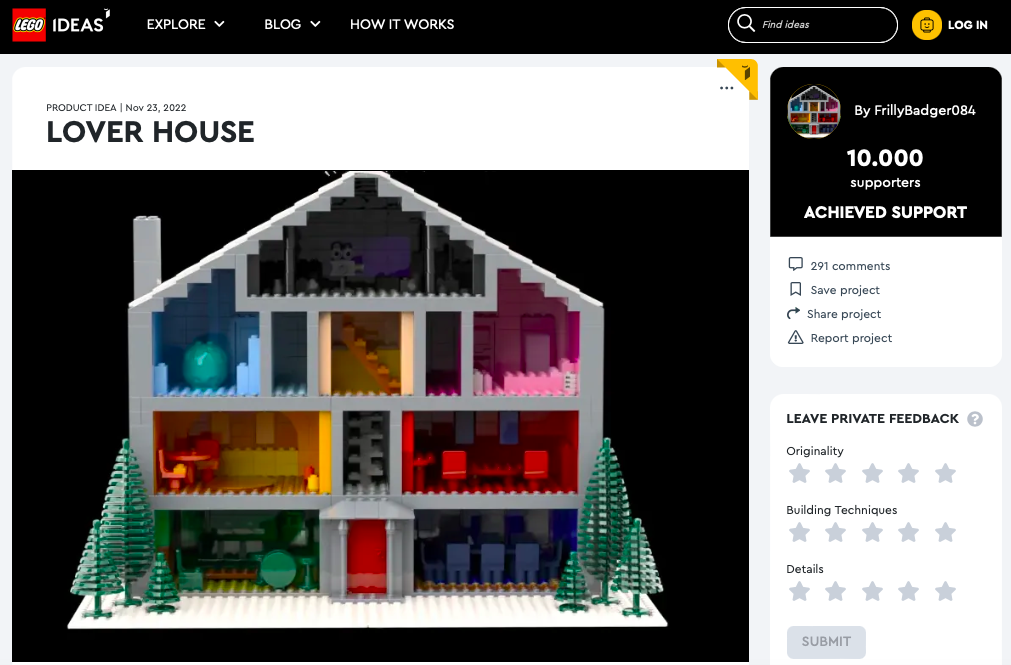 Lover House ha raggiunto 10.000 like su LEGO® Ideas