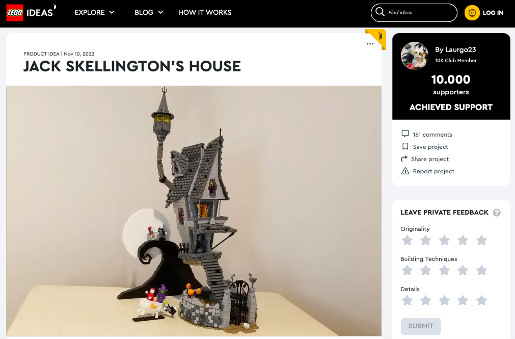 Jack Skellington House ha raggiunto 10.000 like su LEGO® Ideas