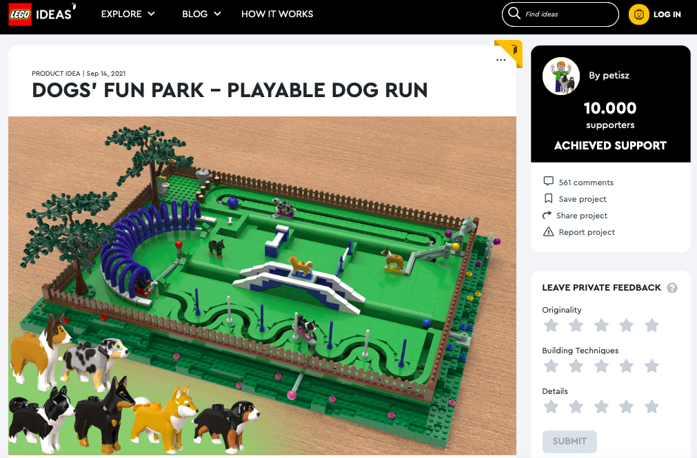 Dog’s Fan Park – Playable Dog Run ha raggiunto 10.000 like su LEGO® Ideas