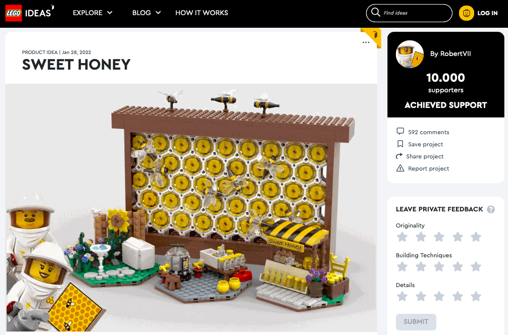 Sweet Honey ha raggiunto 10.000 like su LEGO® Ideas