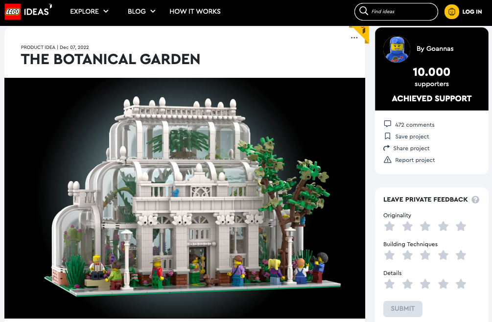 The Botanical Garden ha raggiunto 10.000 like su LEGO® Ideas