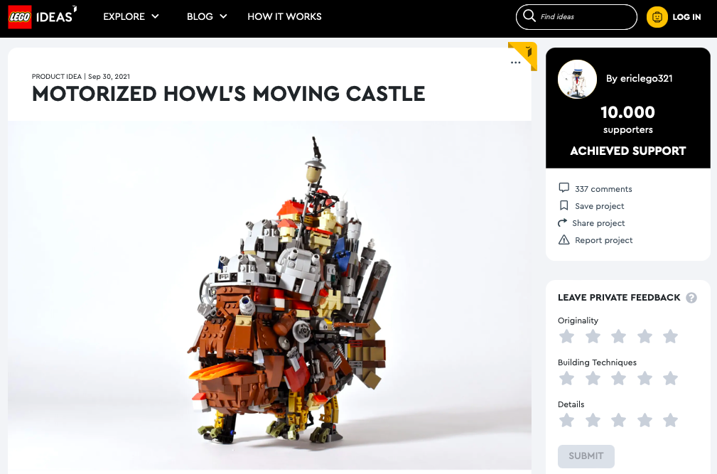 The Motorized Howl’s Moving Castle ha raggiunto 10.000 like su LEGO® Ideas