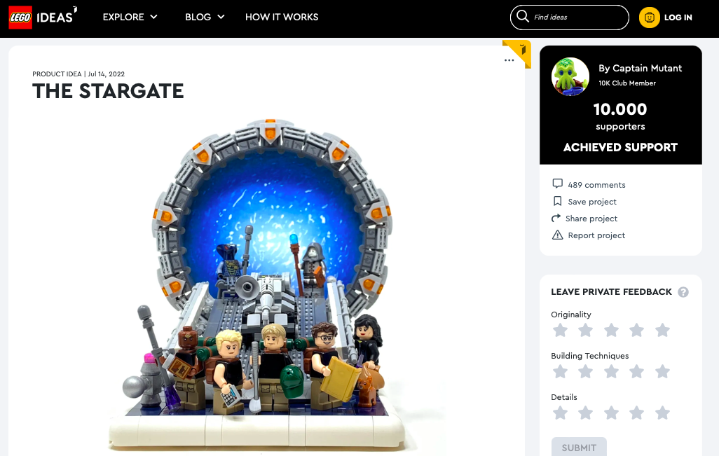 The Stargate ha raggiunto 10.000 like su LEGO® Ideas