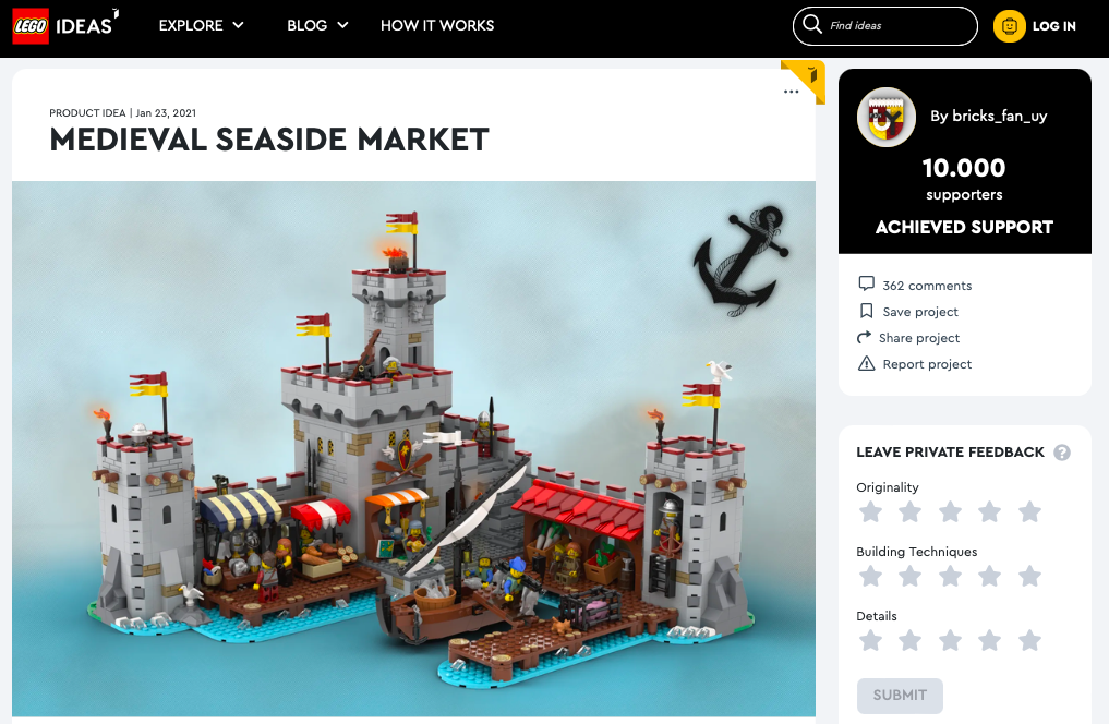 Medieval Seaside Market ha raggiunto 10.000 like su LEGO® Ideas