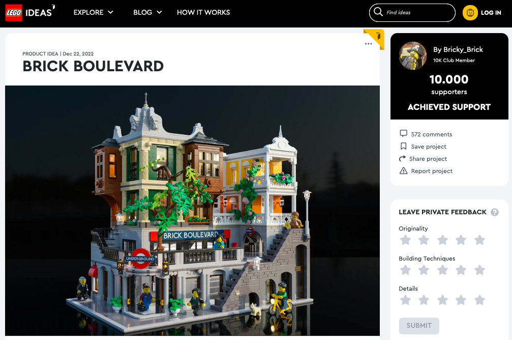 Brick Boulevard ha raggiunto 10.000 like su LEGO® Ideas