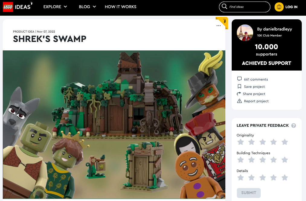Shrek’s Swamp ha raggiunto i 10.000 like su LEGO® Ideas