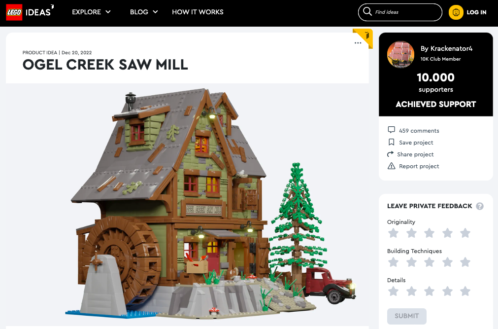 Ogel Creek Saw Mill ha raggiunto i 10.000 like sul portale LEGO® Ideas