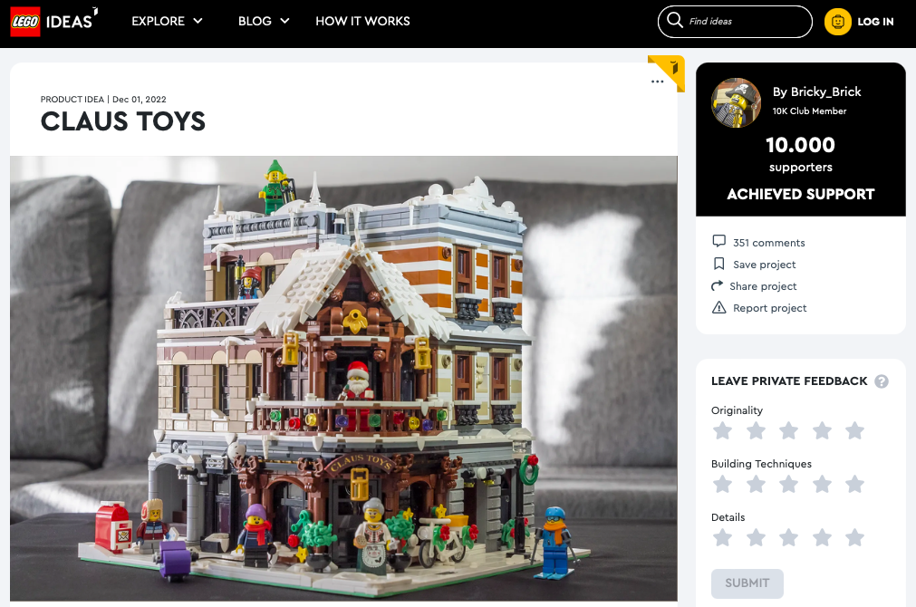 Claus Toys ha raggiunto i 10.000 like sul portale LEGO® Ideas