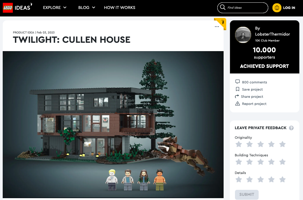 Twilight: Cullen house ha raggiunto i 10.000 like sul portale LEGO® Ideas