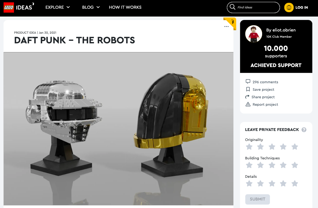 Daft Punk – The Robots ha raggiunto i 10.000 like sul portale LEGO® Ideas