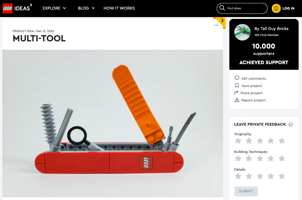Multi-Tool ha raggiunto i 10.000 like sul portale LEGO® Ideas