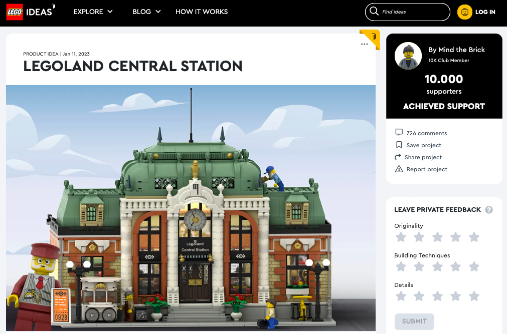 LEGOLAND Central Station ha raggiunto i 10.000 like sul portale LEGO® Ideas