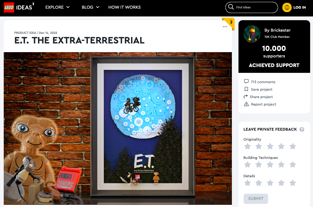 E.T. The Extra-Terrestrial ha raggiunto i 10.000 like sul portale LEGO® Ideas