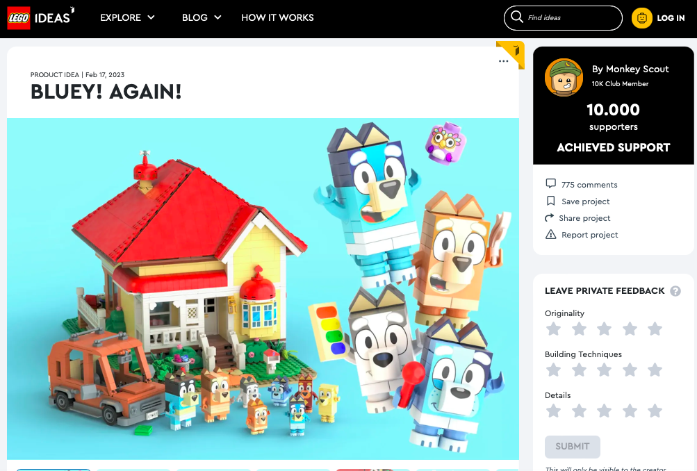 Bluey! Again! ha raggiunto i 10.000 like sul portale LEGO® Ideas