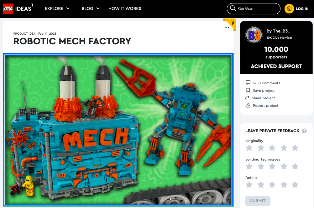 Robotic Mech Factory ha raggiunto i 10.000 like sul portale LEGO® Ideas