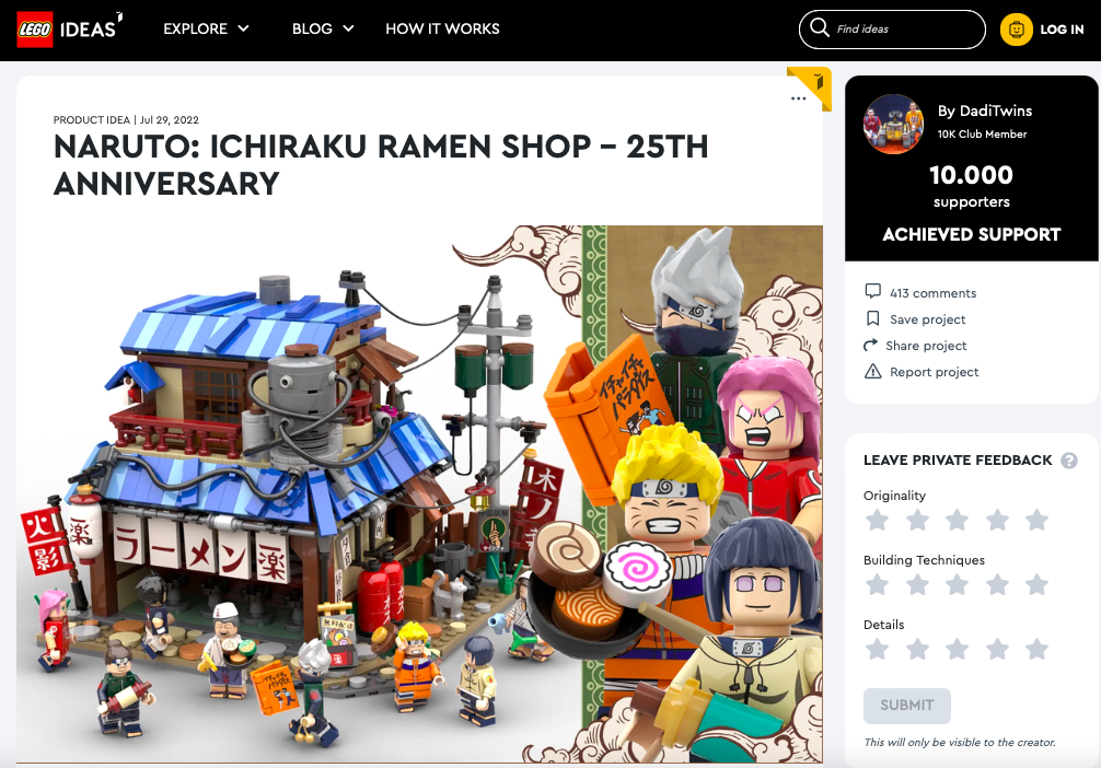 Naruto: Ichiraku Ramen shop – 25th Anniversary ha raggiunto i 10.000 like sul portale LEGO® Ideas