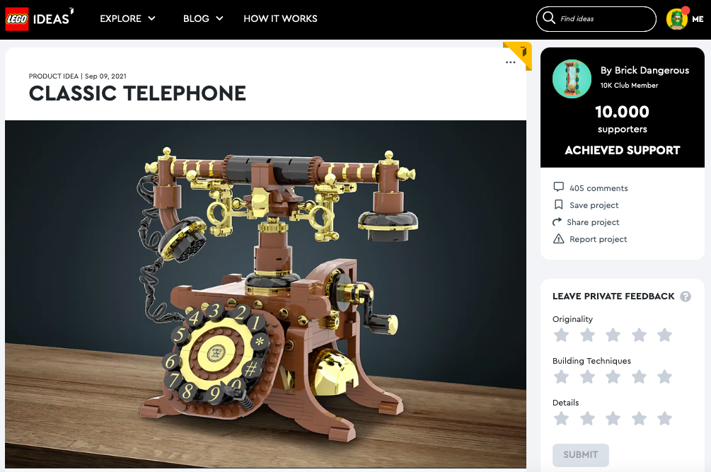 Classic Telephone ha raggiunto i 10.000 like sul portale LEGO® Ideas