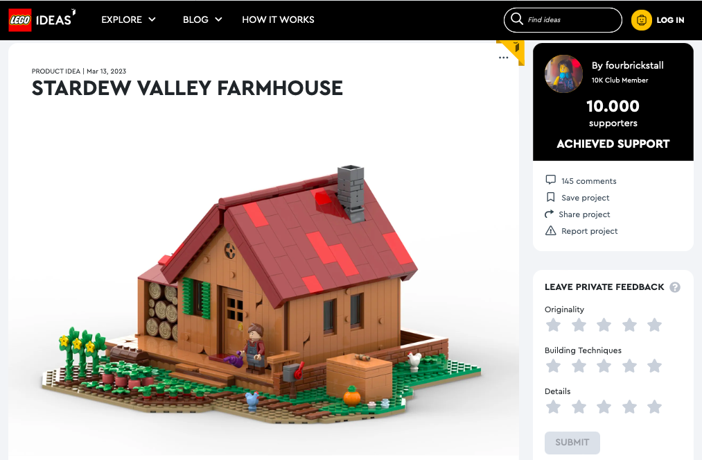 Stardew Valley Farmhouse ha raggiunto i 10.000 like sul portale LEGO® Ideas