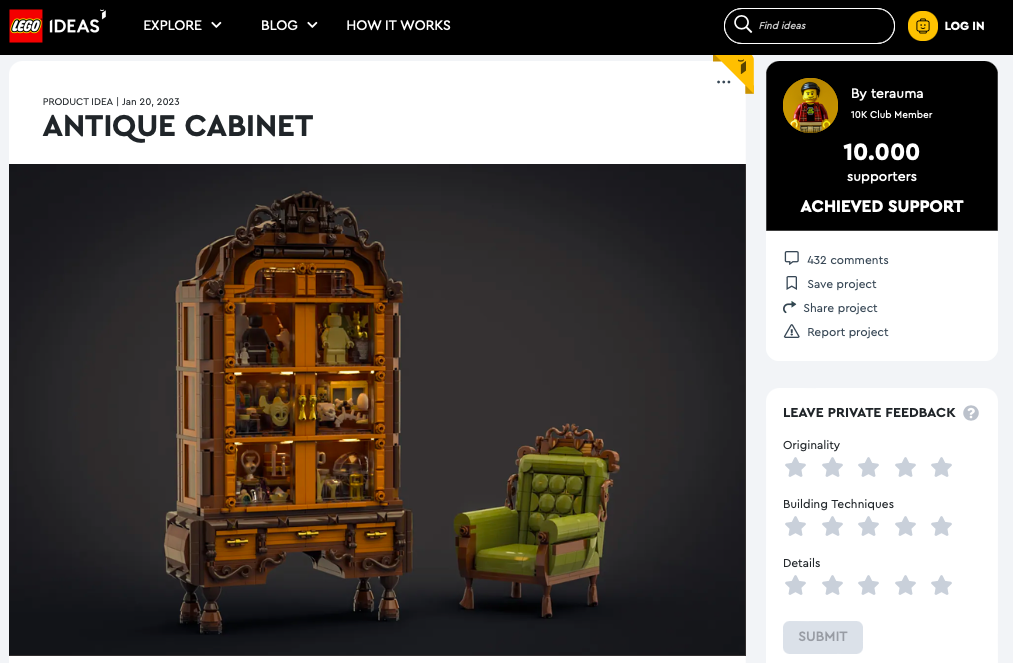 Antique Cabinet ha raggiunto i 10.000 like sul portale LEGO® Ideas