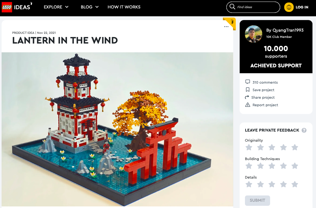 Lantern in the Wind ha raggiunto i 10.000 like sul portale LEGO® Ideas