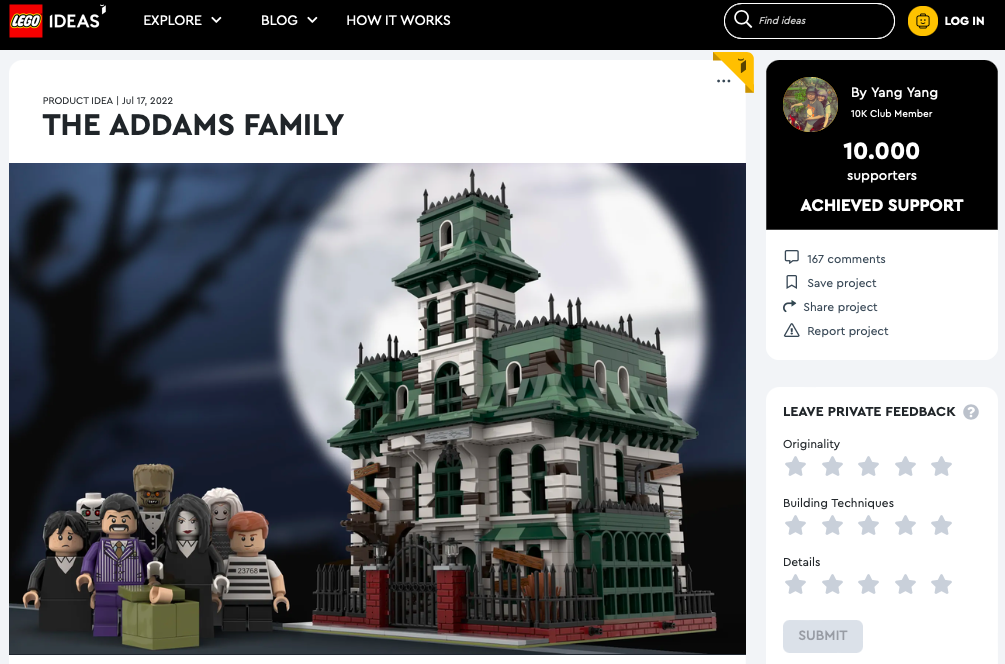 The Addams Family ha raggiunto i 10.000 like sul portale LEGO® Ideas