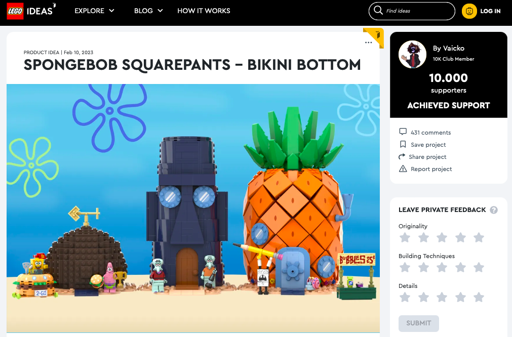 Spongebob Squarepants – Bikini Bottom ha raggiunto i 10.000 like sul portale LEGO® Ideas