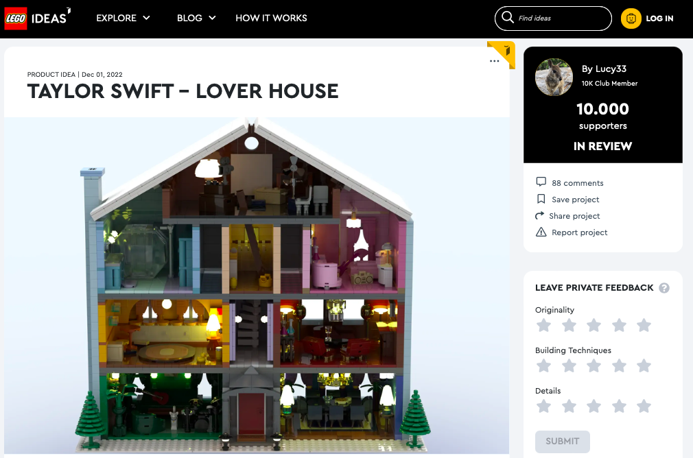Taylor Swift – Lover House ha raggiunto i 10.000 like sul portale LEGO® Ideas