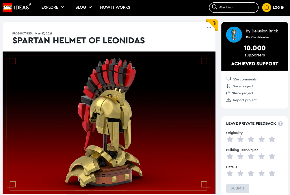 Spartan Helmet ha raggiunto i 10.000 like sul portale LEGO® Ideas