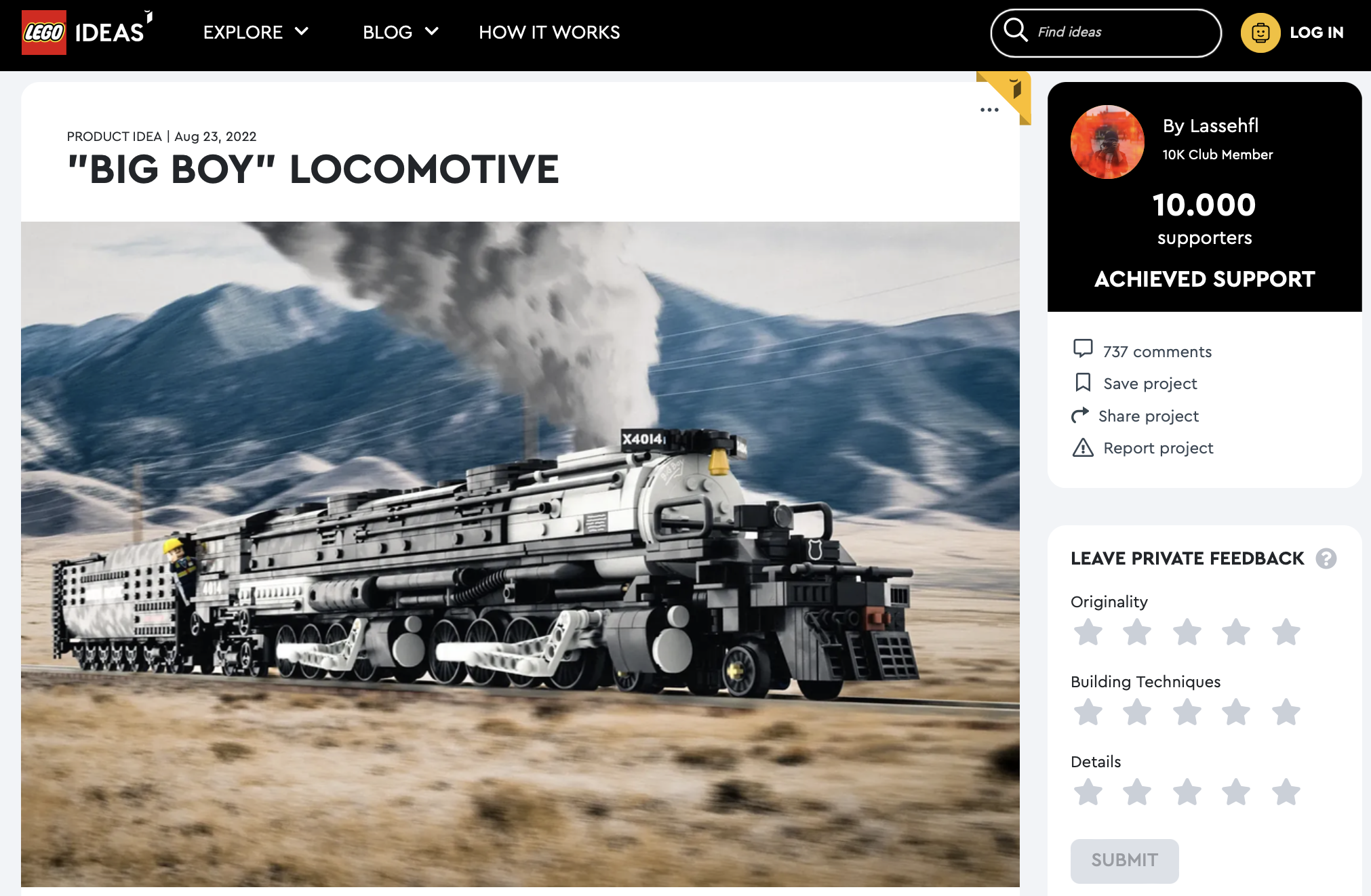“Big Boy” Locomotive ha raggiunto i 10.000 like sul portale LEGO® Ideas