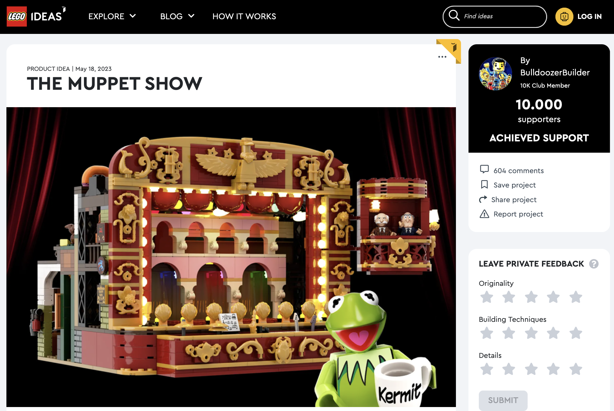 The Muppet Show ha raggiunto i 10.000 like sul portale LEGO® Ideas