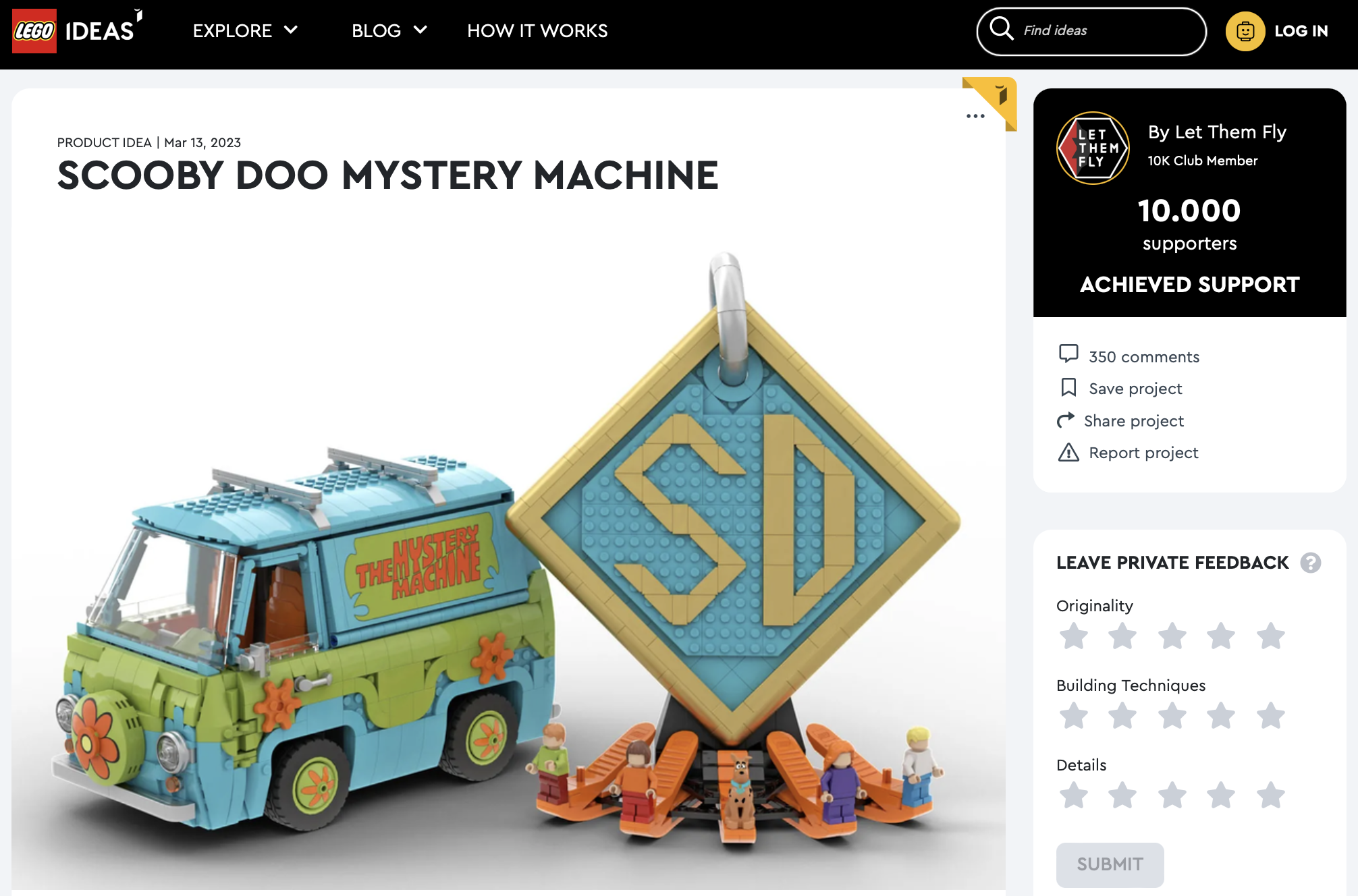 Scooby Doo Mystery Machine ha raggiunto i 10.000 like sul portale LEGO® Ideas